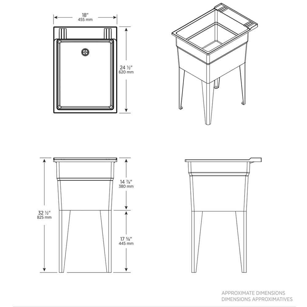 Rugged Tub 18 in. x 24 in. Recycled Polypropylene Black Laundry Sink with 2 Hdl Non Metallic Pullout Faucet and Installation Kit - Image 3