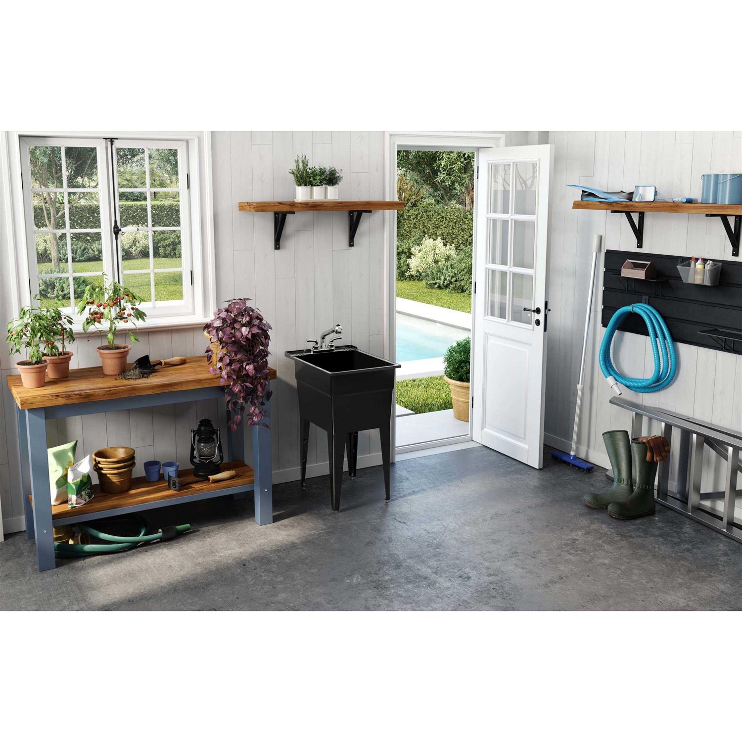 Rugged Tub 18 in. x 24 in. Recycled Polypropylene Black Laundry Sink with 2 Hdl Non Metallic Pullout Faucet and Installation Kit - Image 4