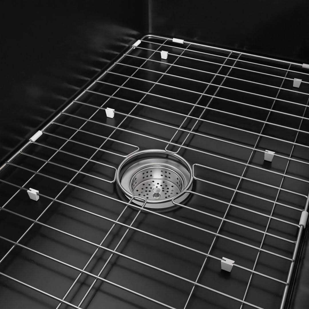 Ogonbrick Black Farmhouse Sink Single Bowl Fireclay Farmhouse Kitchen Sink with Sink Grid and Basket Strainer - Image 4