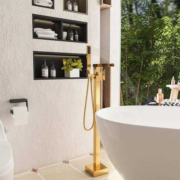 CASAINC Single Handle Freestanding Waterfall Bathtub Faucet with Handheld Shower - Image 3