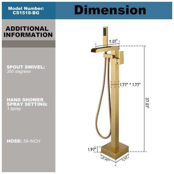 CASAINC Single Handle Freestanding Waterfall Bathtub Faucet with Handheld Shower - Image 4