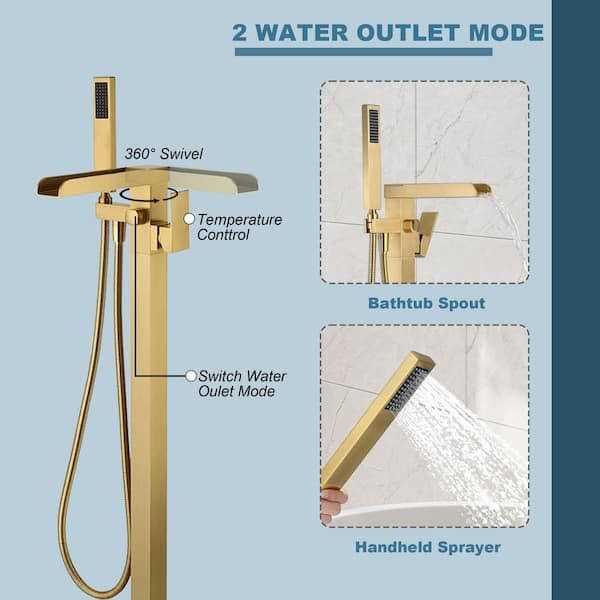 CASAINC Single Handle Freestanding Waterfall Bathtub Faucet with Handheld Shower - Image 5