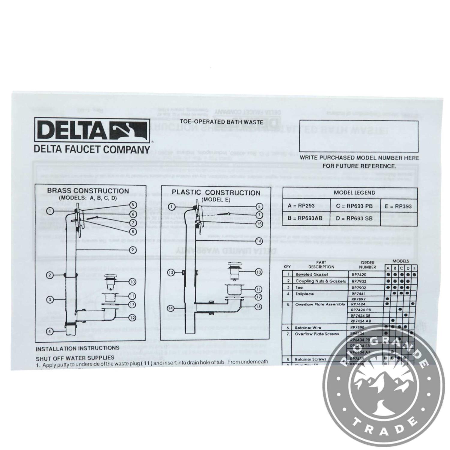 Delta Bath Waste Assembly RP693CZ - Image 5