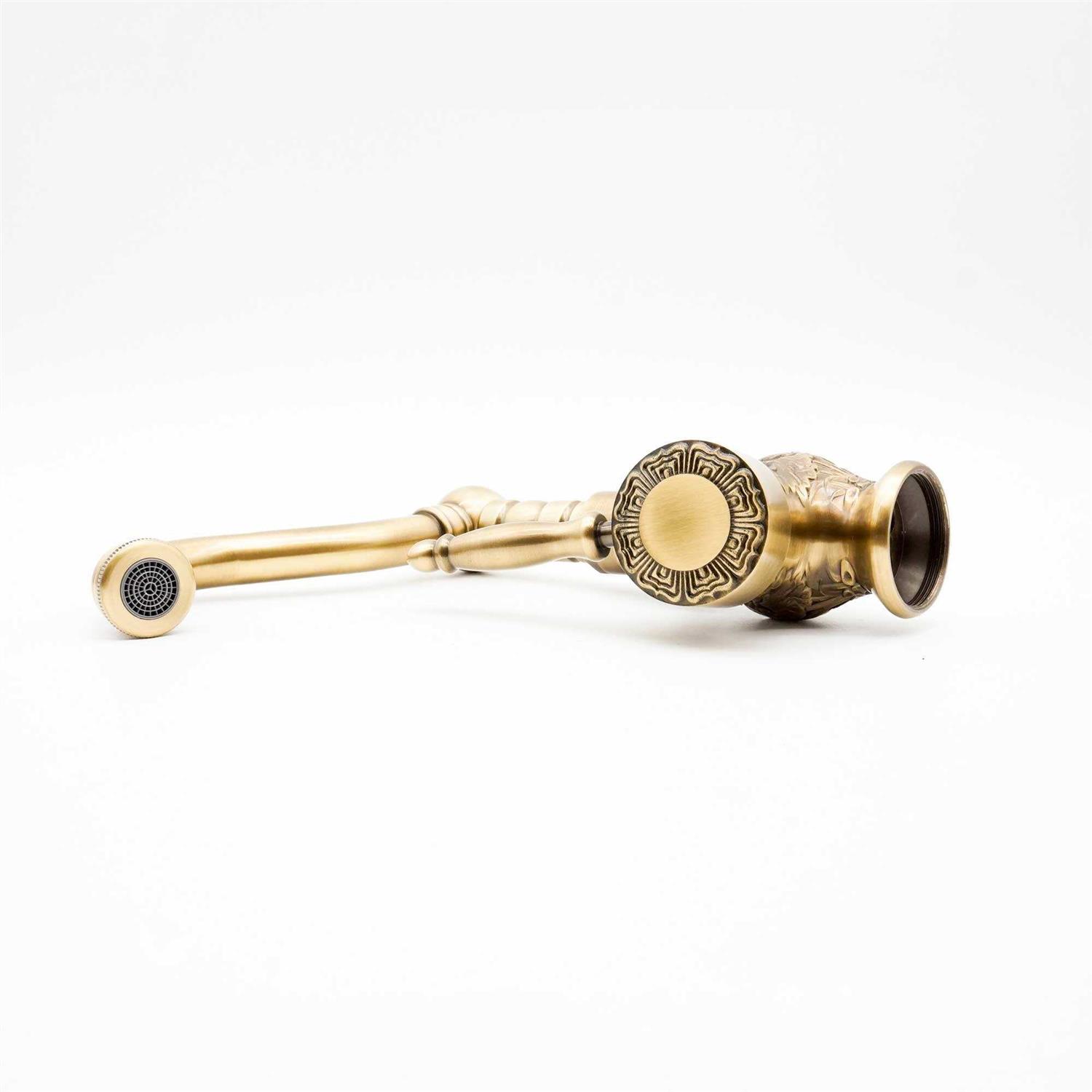 Senlesen Antique Brass Swivel Spout Bathroom Faucet Vanity Sink Mixer Tap with Cover Plate - Image 3