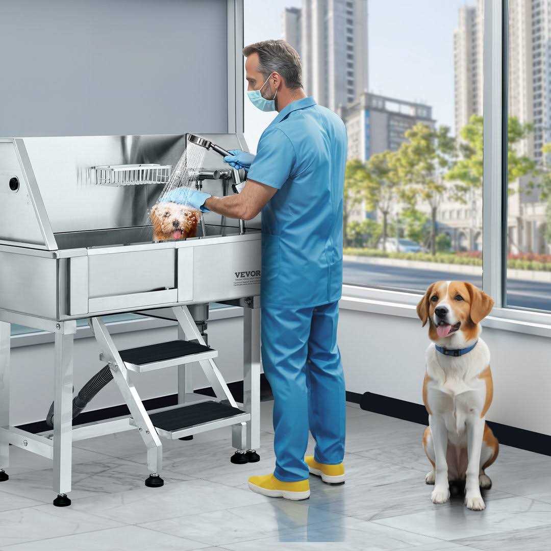 VEVOR 34 Pet Dog Bathing Station w/Ramp Professional Stainless Steel Dog Grooming Tub w/ Storage Drawer - Image 5