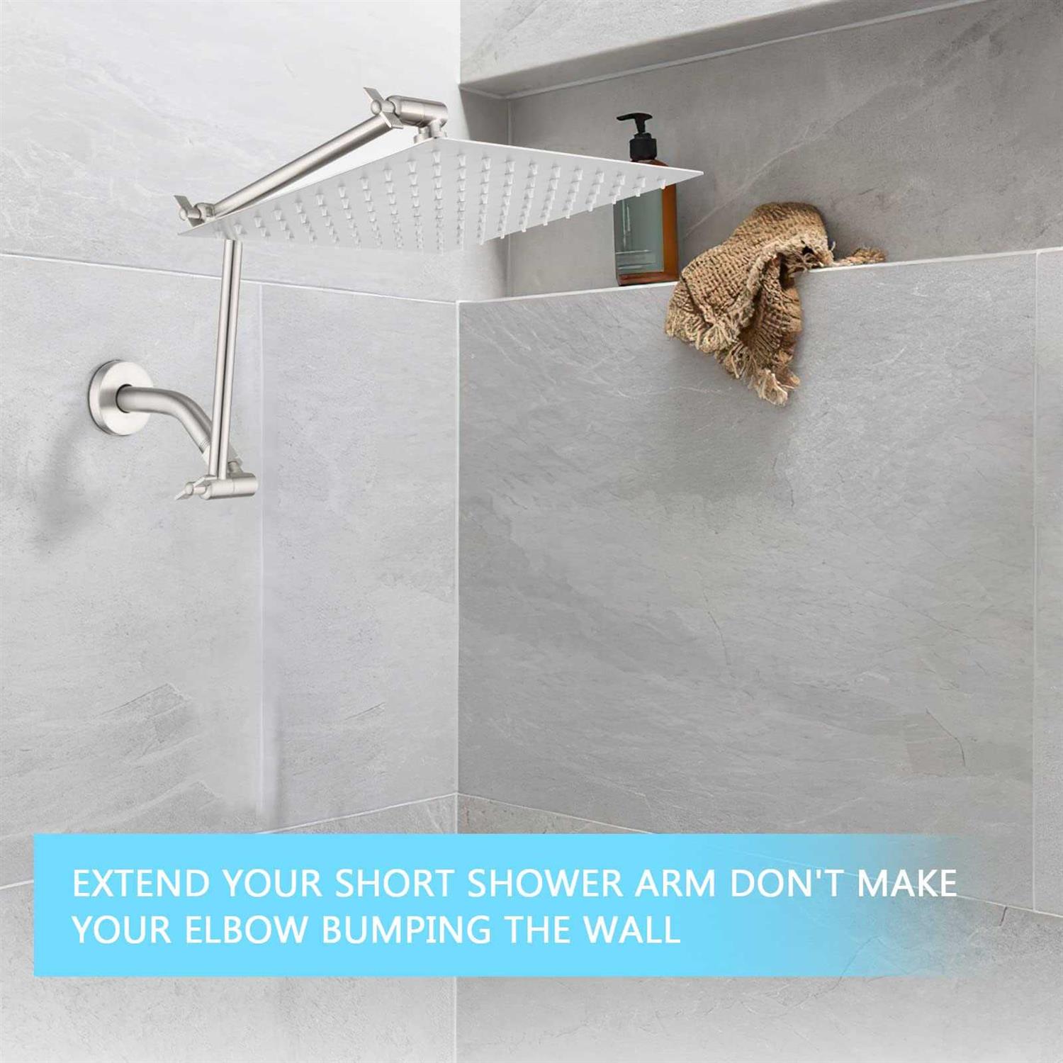 PDPBath Brass 16 Inch Shower Head Extension Arm Upgrade Flexible Height & Angle Adjustable Shower Arm Extender with Lock Joints - Image 3