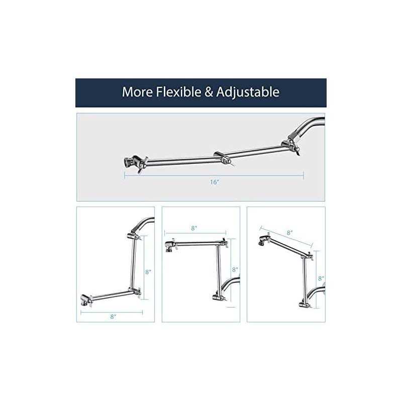 PDPBath Brass 16 Inch Shower Head Extension Arm Upgrade Flexible Height & Angle Adjustable Shower Arm Extender with Lock Joints - Image 4