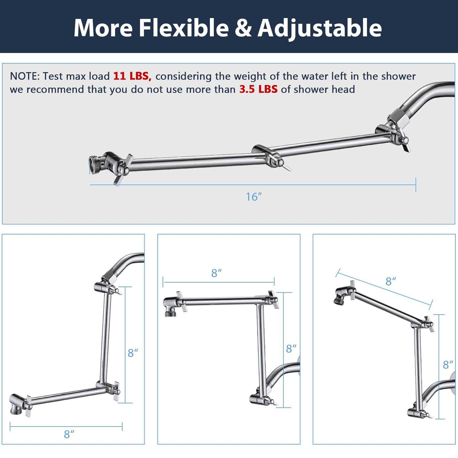 PDPBath Brass 16 Inch Shower Head Extension Arm Upgrade Flexible Height & Angle Adjustable Shower Arm Extender with Lock Joints - Image 5
