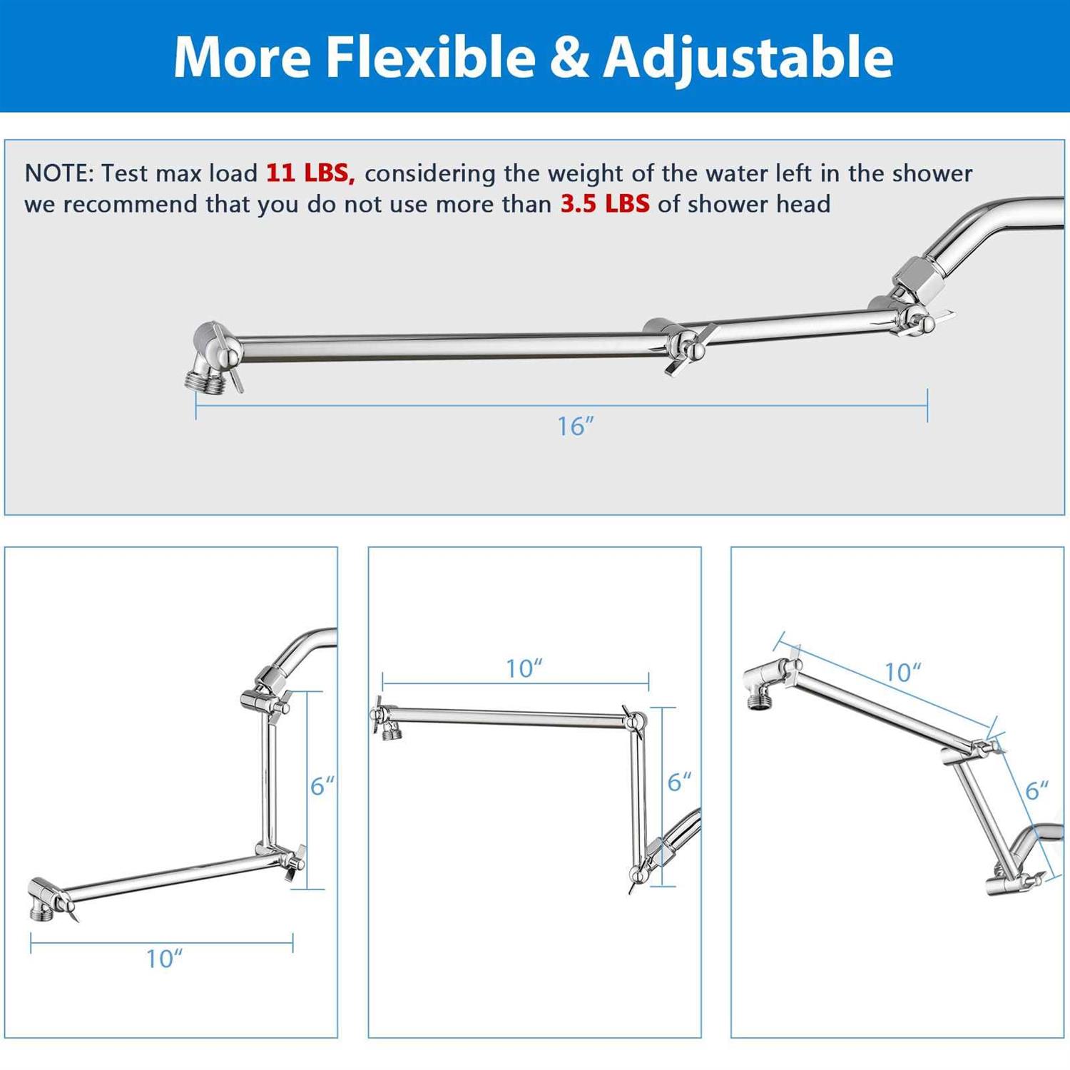 PDPBath Brass 16 Inch Shower Head Extension Arm Upgrade Flexible Height & Angle Adjustable Shower Arm Extender with Lock Joints - Image 5