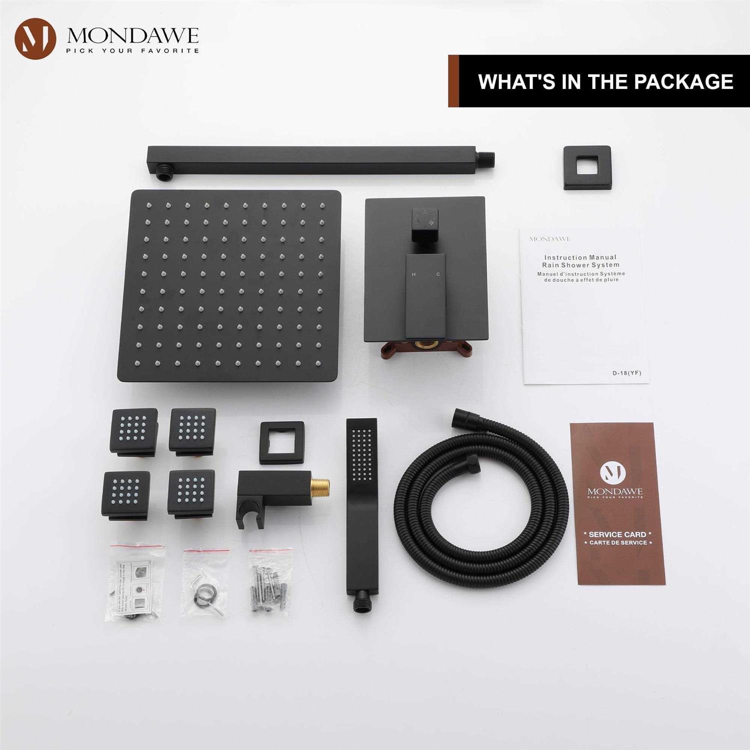 Mondawe 3-Spray Patterns 10 in. Wall Mount Square Rainfall Dual Shower Heads - Image 3