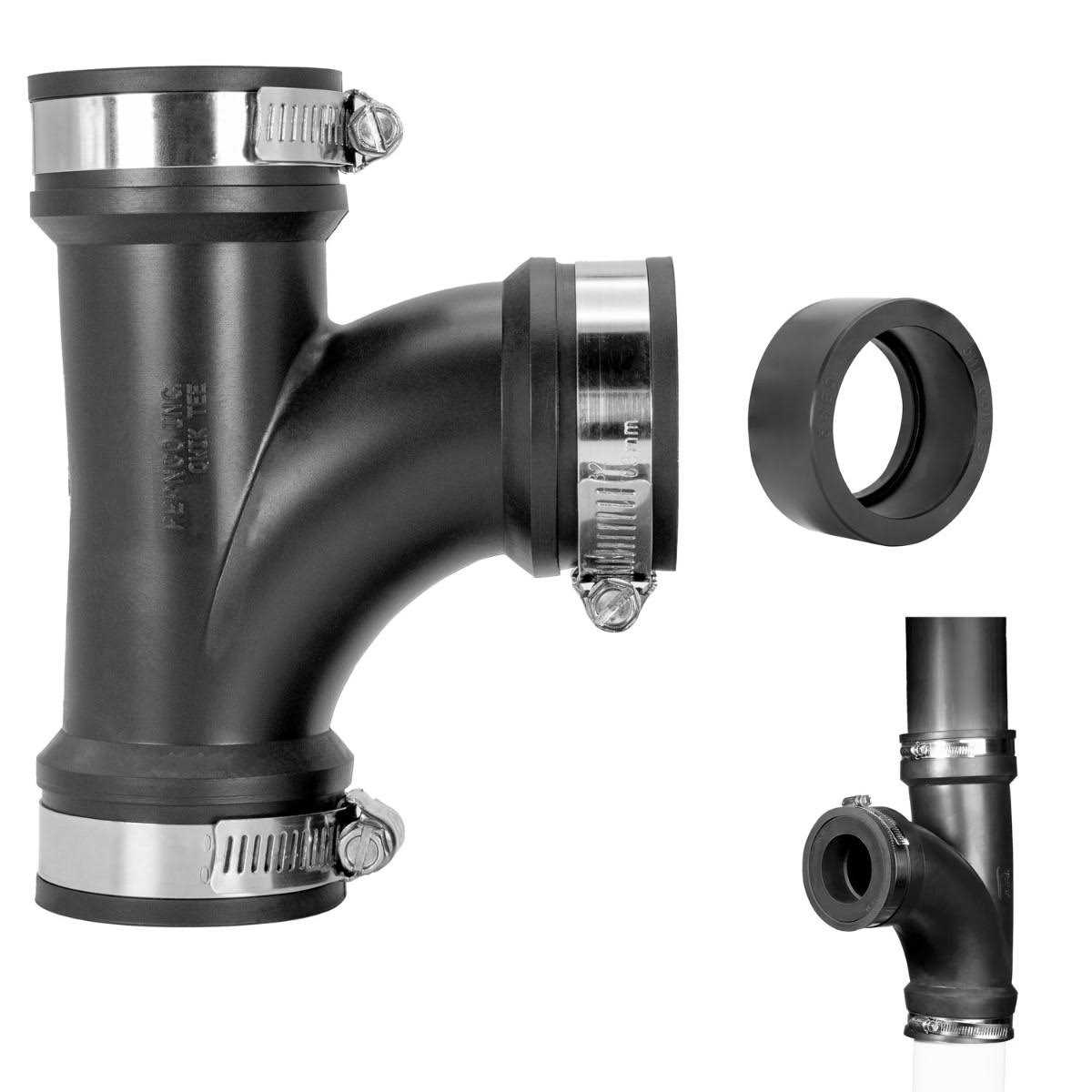 Fernco Flexible PVC Tee Reducer Bushing for DWV Cast Iron, Steel and Plastic Pipe Connections