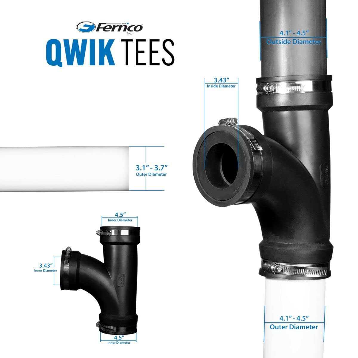 Fernco Flexible PVC Tee Reducer Bushing for DWV Cast Iron, Steel and Plastic Pipe Connections - Image 3