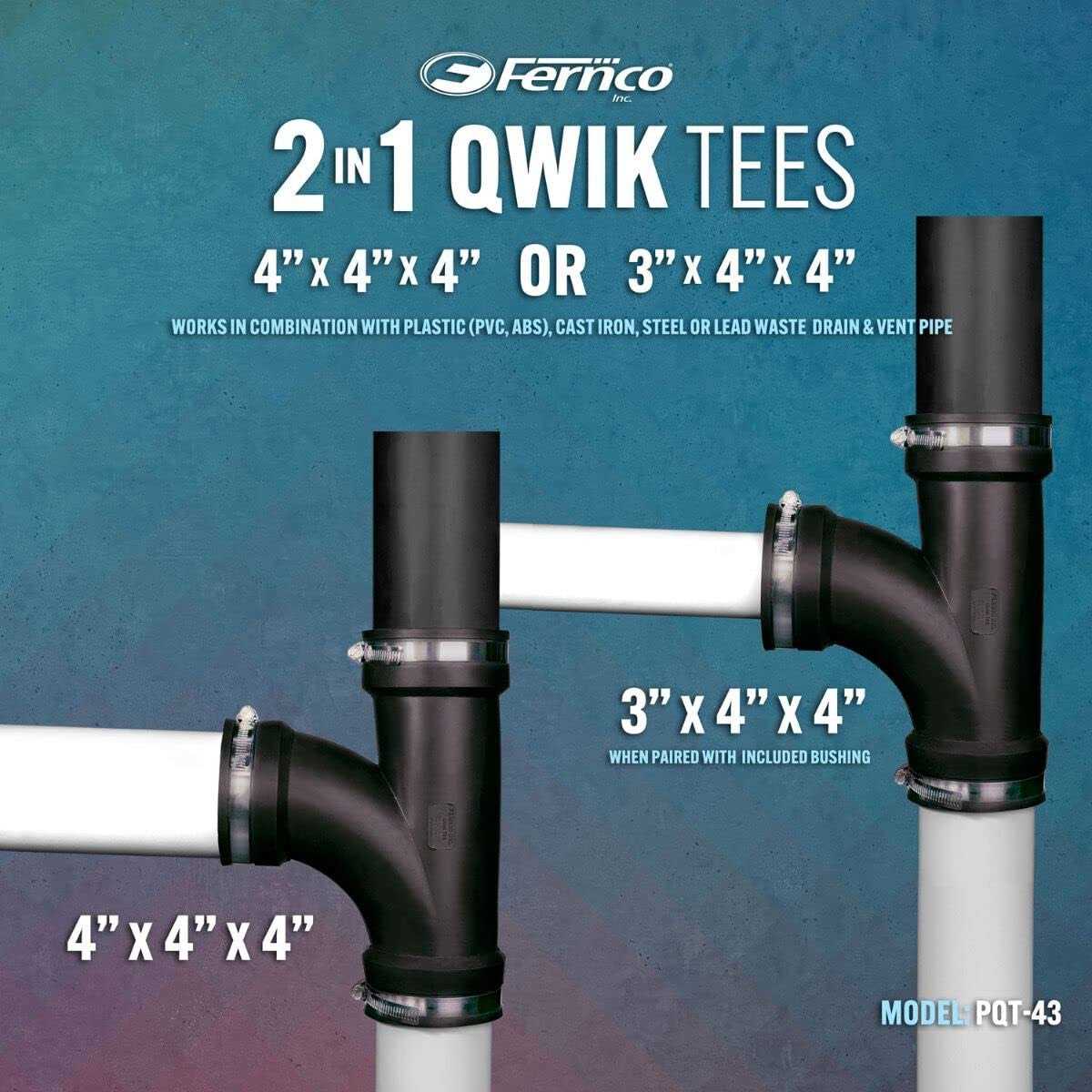 Fernco Flexible PVC Tee Reducer Bushing for DWV Cast Iron, Steel and Plastic Pipe Connections - Image 5