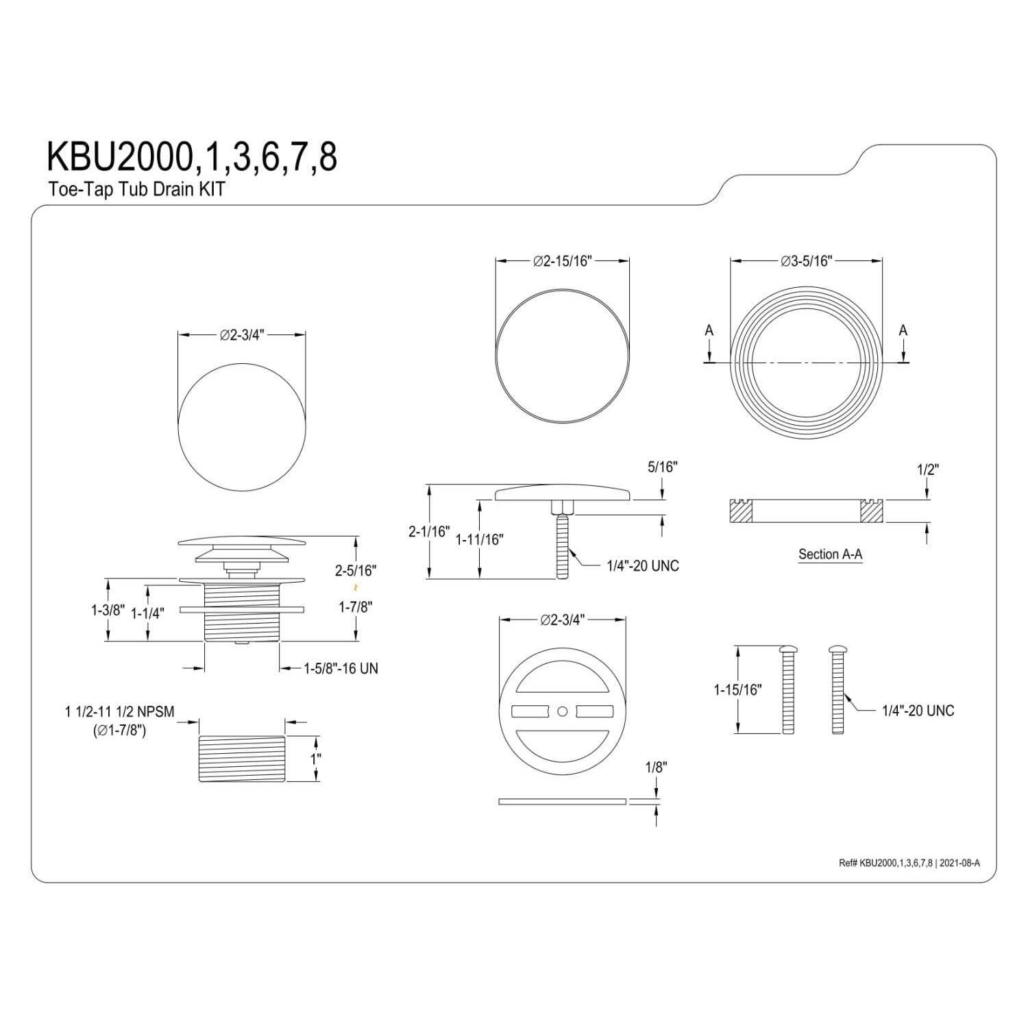 Kingston Brass KBU2000 Eugene Tip-Toe Tub Drain Conversion Kit - Image 2