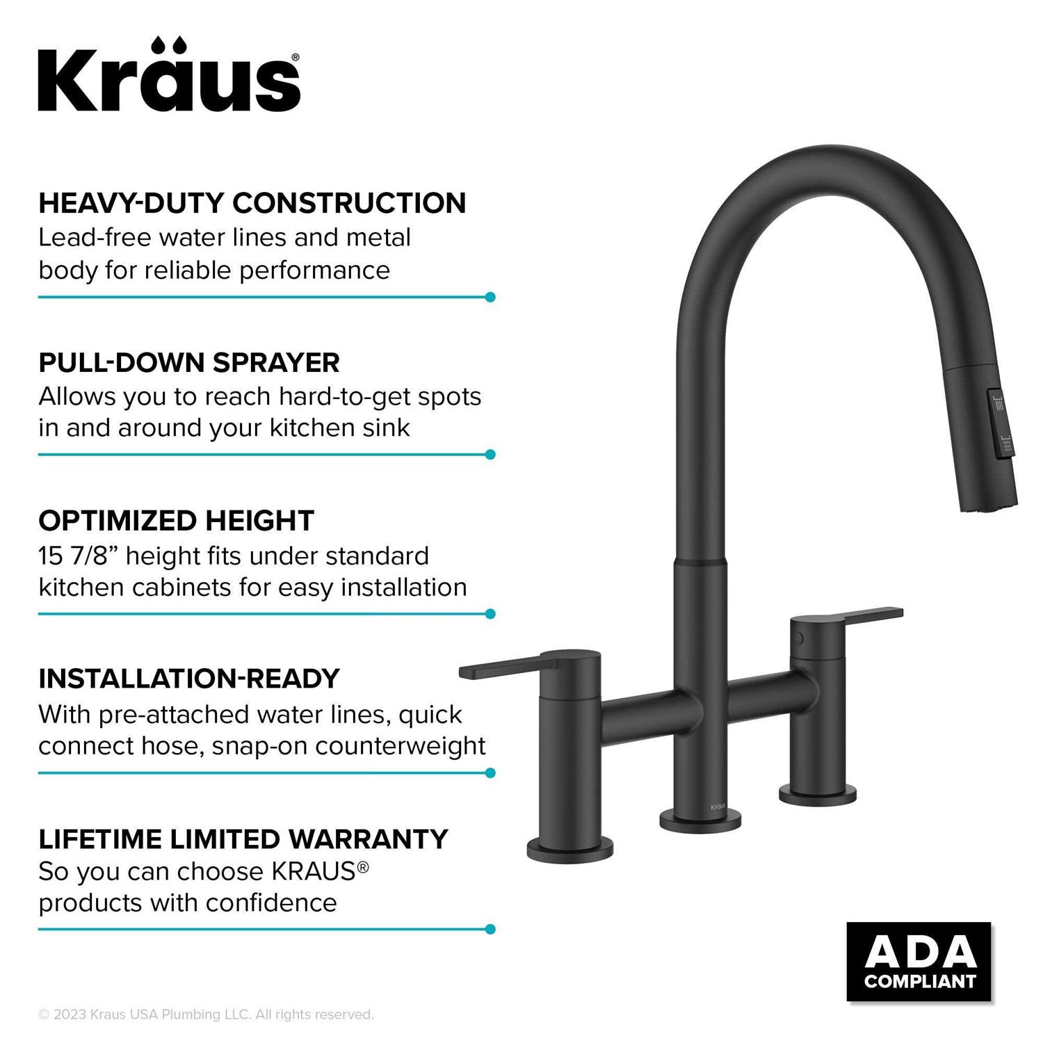 Kraus Oletto Bridge Kitchen Faucet with Pull-Down Sprayhead KPF-3122 - Image 3