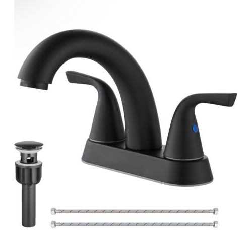 Cinwiny Matte Black Centerset 4 Inch Bathroom Sink Faucet with 2 Handles - Image 4