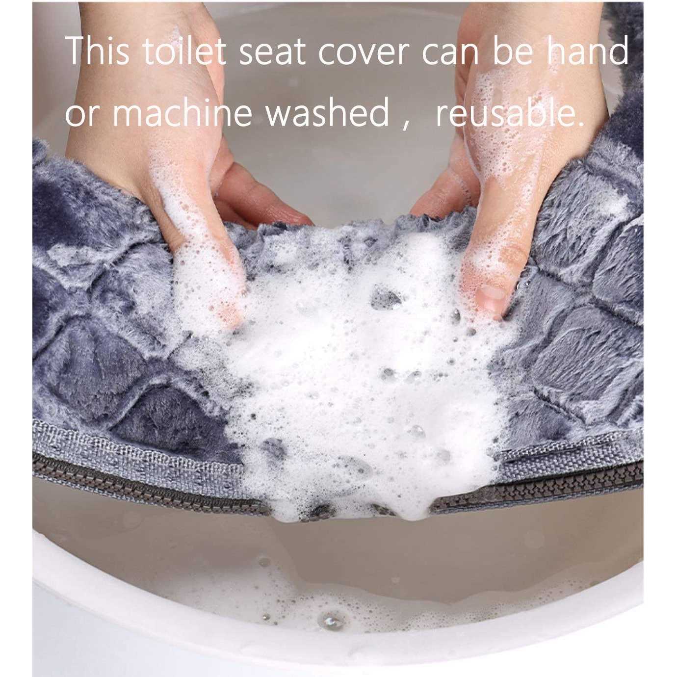 Wdshcr Toilet Seat Cover for Bathroom Toilet Seat Cushion Covers Soft Thicker Warmer Washable Toilet Seat Cover Pads with Zipper Home Reusable - Image 4