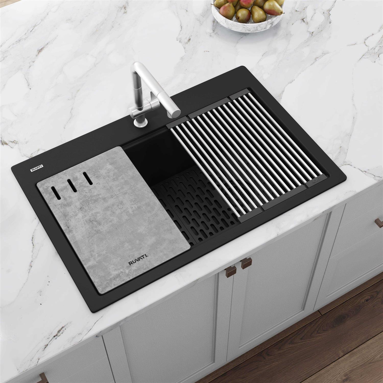 Ruvati 33-inch Granite Composite Workstation Drop-in Topmount Kitchen Sink RVG1302