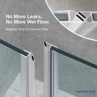 Ove Decors Pasadena 59-13/16 in. W x in. H Alcove Frameless Pivot Shower Door in Chrome with Buttress Panel PA05A0100 - Image 4