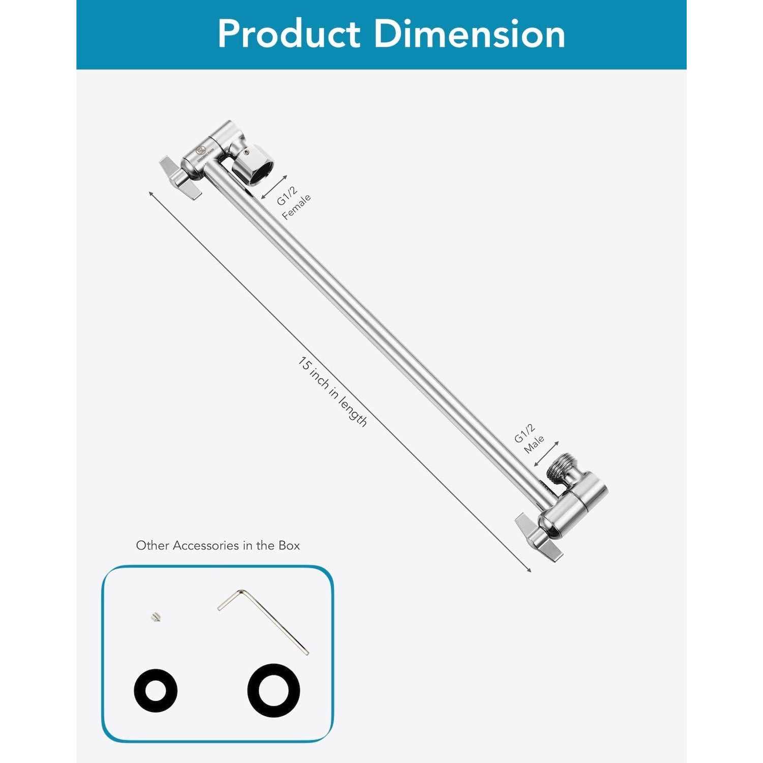 Singing Rain 15 Inch Extra Long Adjustable Shower Head Extension Arm With Locking Set Screw - Image 3