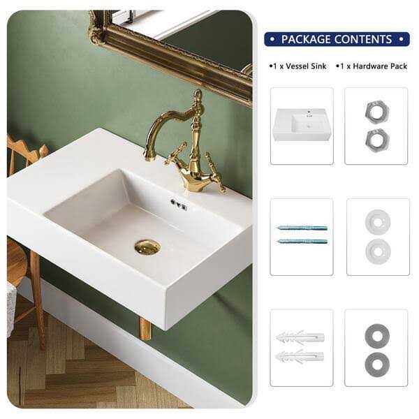 DeerValley DV-1WS0126R 16.54 White Ceramic Rectangular with Overflow Wall Mount Bathroom Sink - Image 4