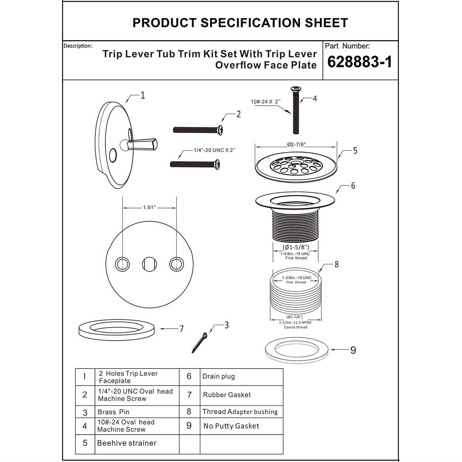 Artiwell Matte Black Trip Lever Tub Trim Kit Set with Trip Lever Overflow Face Plate - Image 5