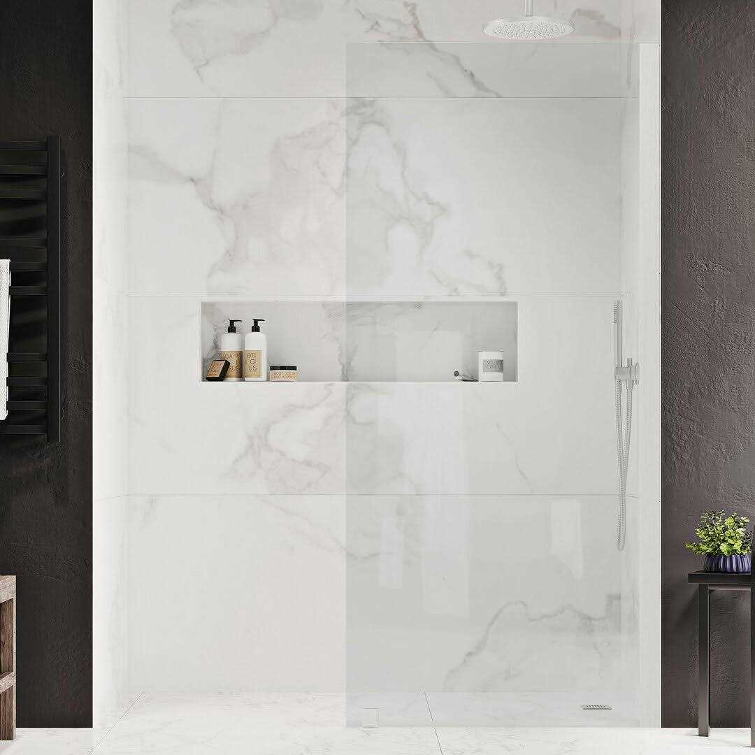 Ove Decors Austin 34-7/16 in. W x 72 in. H Rectangular Fixed Shower Door Frameless Alcove Shower Enclosure in Nickel - Image 3