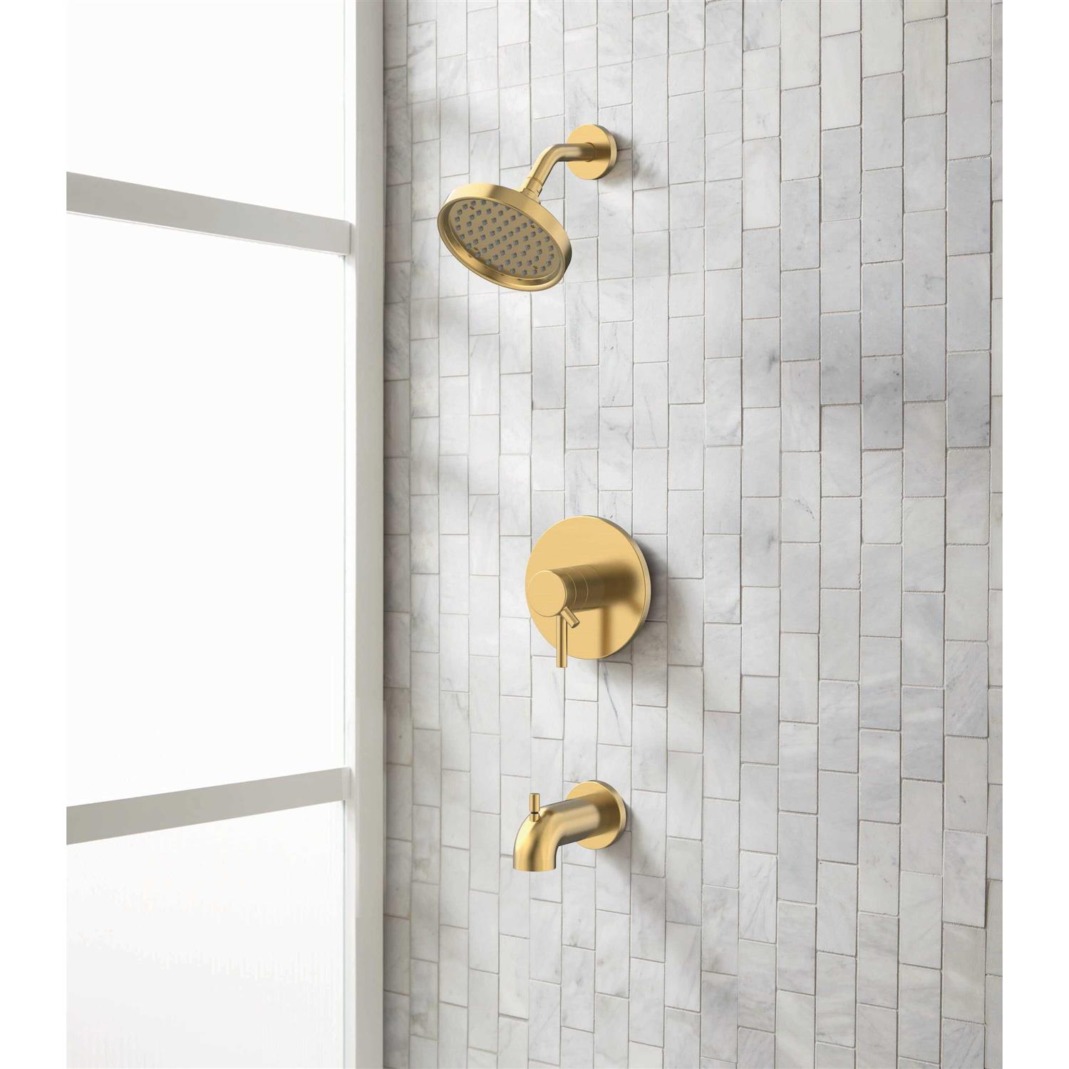 allen + roth Harlow Brushed Gold 2-Handle Single Function Round Bathtub and Shower Faucet Valve Included 870X-504408 - Image 3
