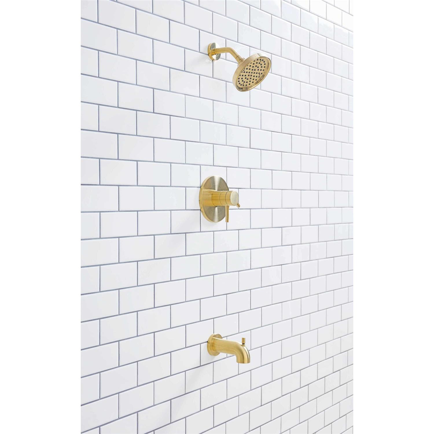 allen + roth Harlow Brushed Gold 2-Handle Single Function Round Bathtub and Shower Faucet Valve Included 870X-504408 - Image 4