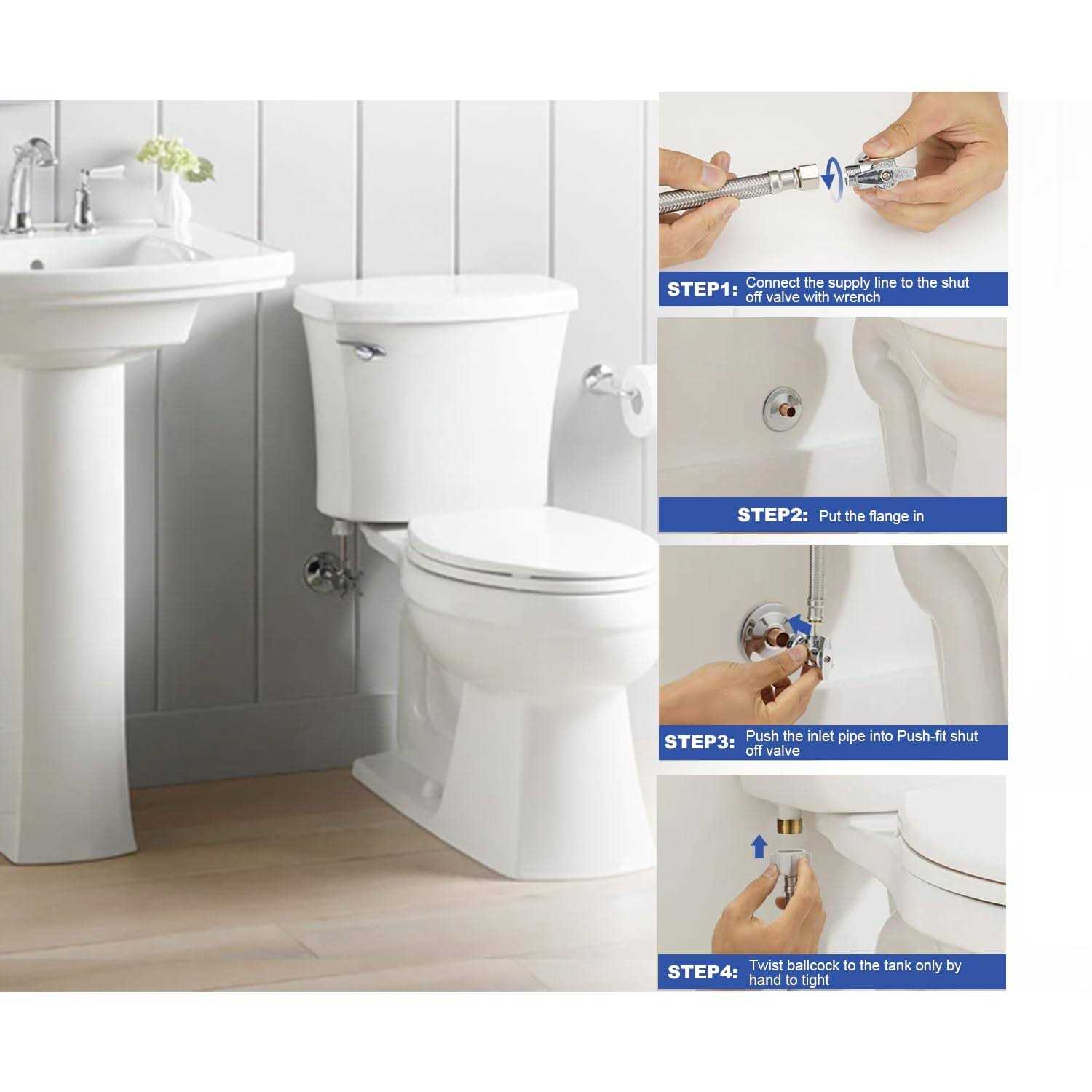 WMAXPFIT Toilet Connector Toilet Water Supply Line Kit with 1/4 turn 1/2 inch - Image 3