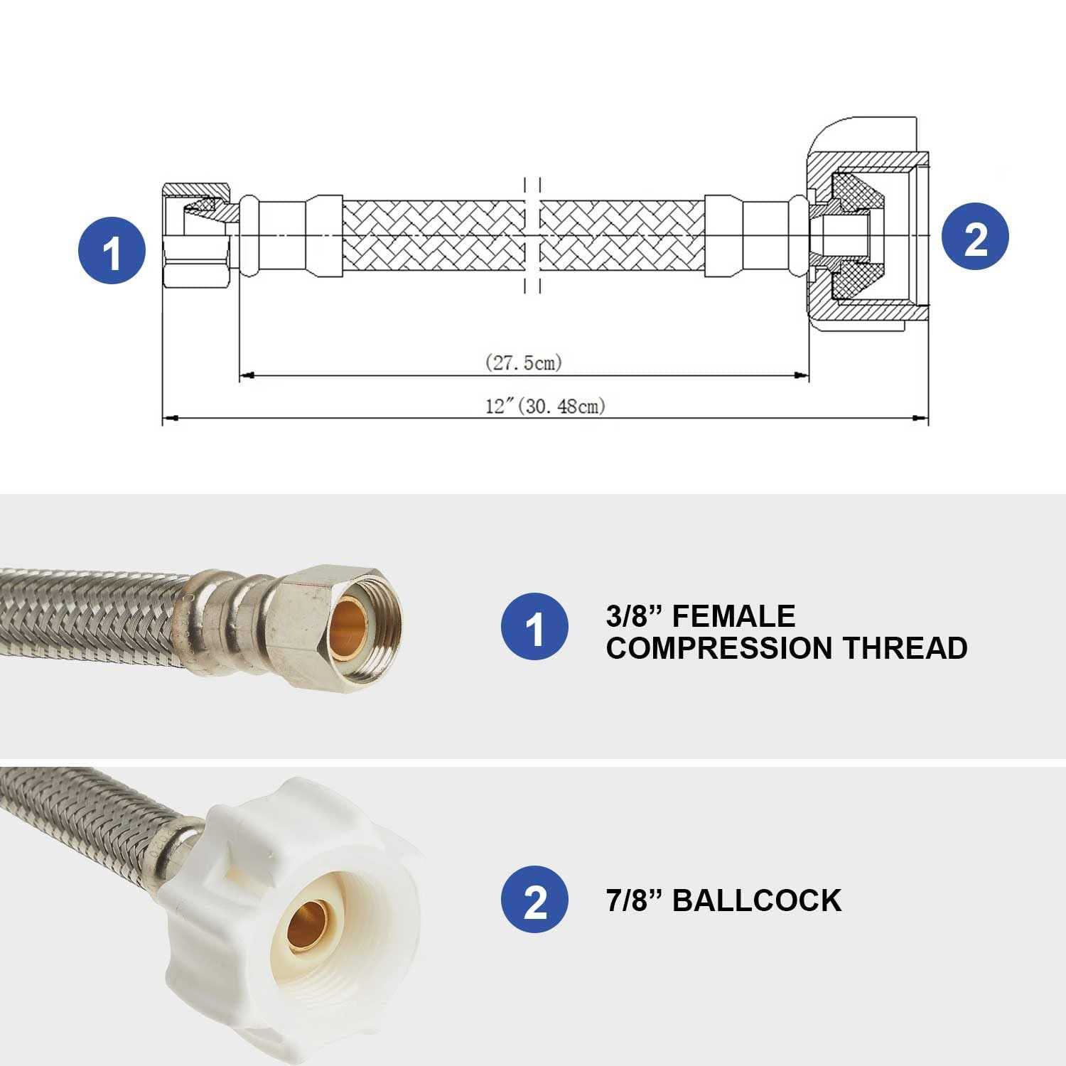 WMAXPFIT Toilet Connector Toilet Water Supply Line Kit with 1/4 turn 1/2 inch - Image 5