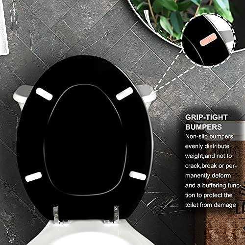 Black Elongated Toilet Seat Natural Wood Toilet Seat with Zinc Alloy H - Image 3