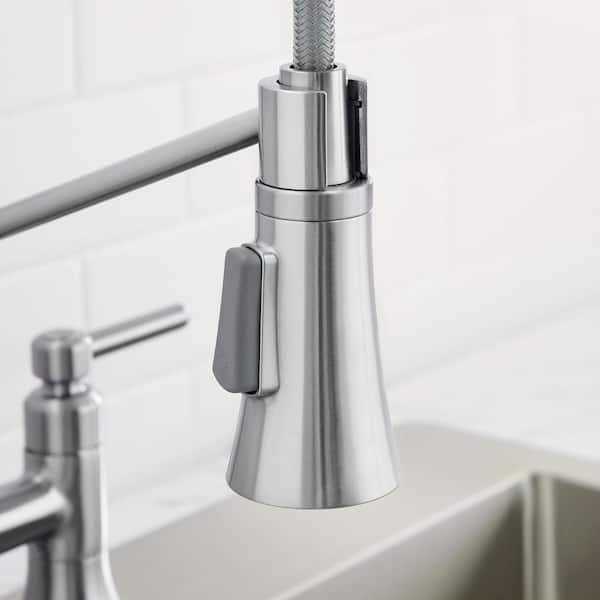 Glacier Bay Pritchard Two-Handle Spring Neck Pull-Down Sprayer Bridge Kitchen Faucet in Stainless Steel - Image 3