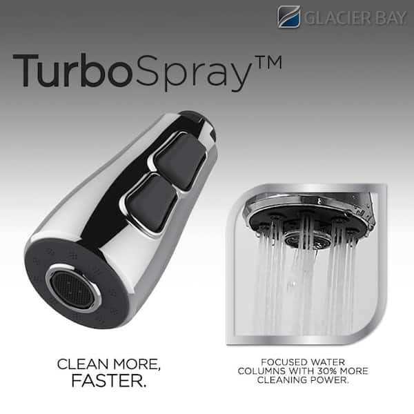 Glacier Bay Pritchard Two-Handle Spring Neck Pull-Down Sprayer Bridge Kitchen Faucet in Stainless Steel - Image 4