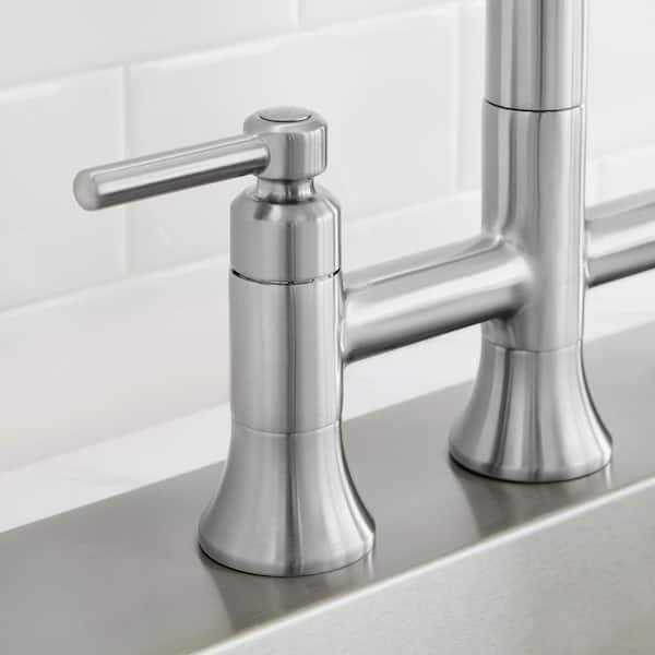 Glacier Bay Pritchard Two-Handle Spring Neck Pull-Down Sprayer Bridge Kitchen Faucet in Stainless Steel - Image 5