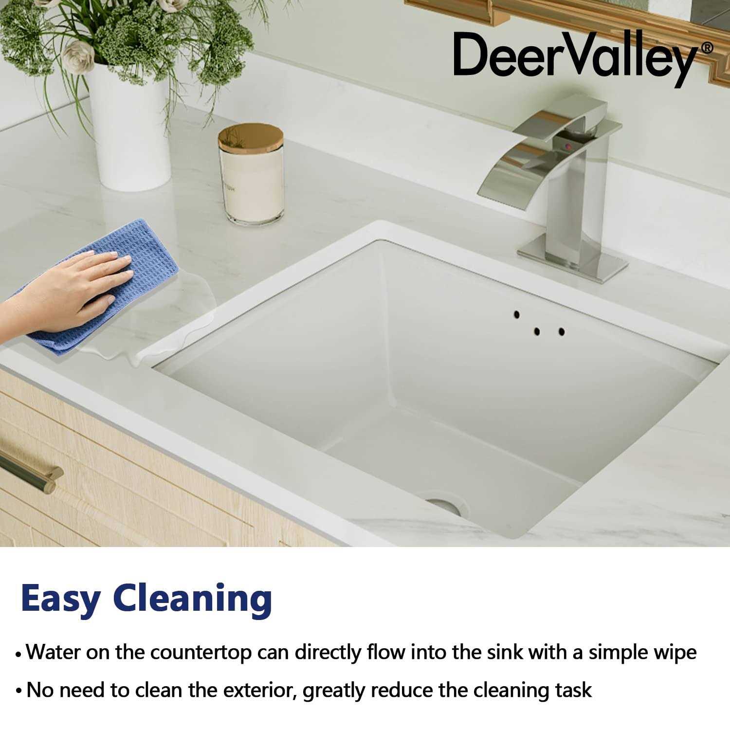 DeerValley DV-1U307 Ursa 16 X 14 Rectangular Vitreous China Undermount Bathroom Sink with Overflow - Image 3
