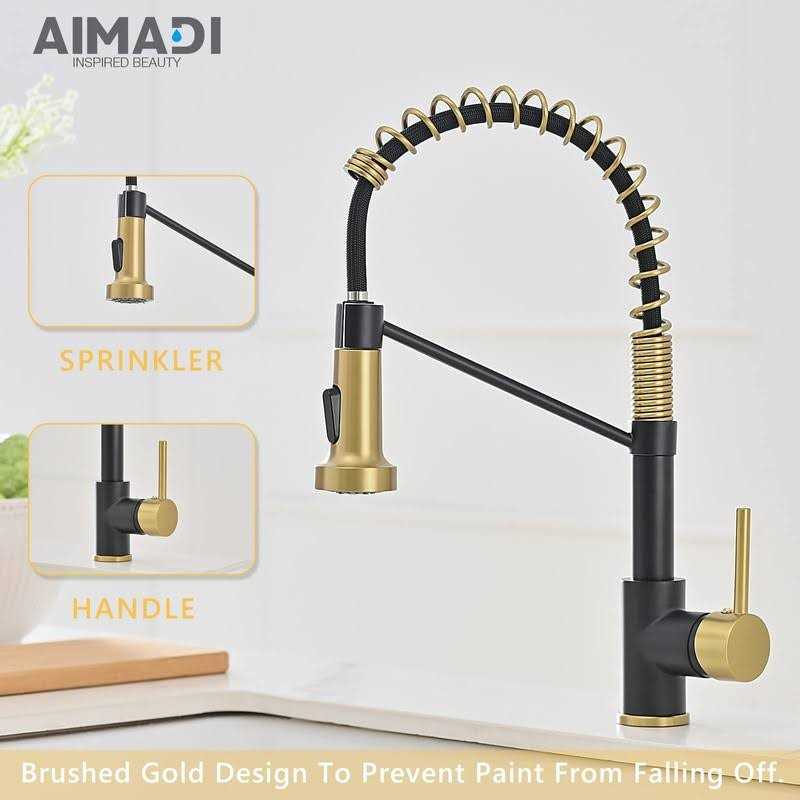Aimadi Black Faucet Kitchen,Commercial Black Gold Kitchen Faucet Matte Black Modern Single Handle Kitchen Faucet with Pull Down Sprayer for Rv - Image 3