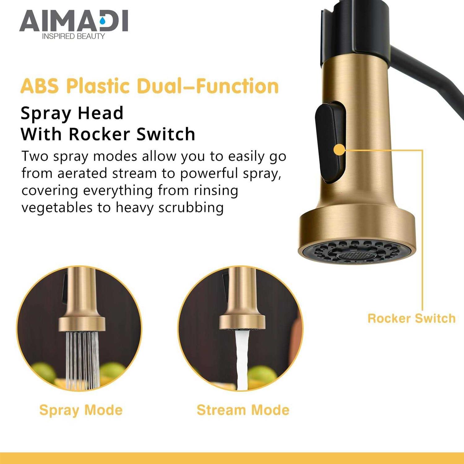 Aimadi Black Faucet Kitchen,Commercial Black Gold Kitchen Faucet Matte Black Modern Single Handle Kitchen Faucet with Pull Down Sprayer for Rv - Image 4