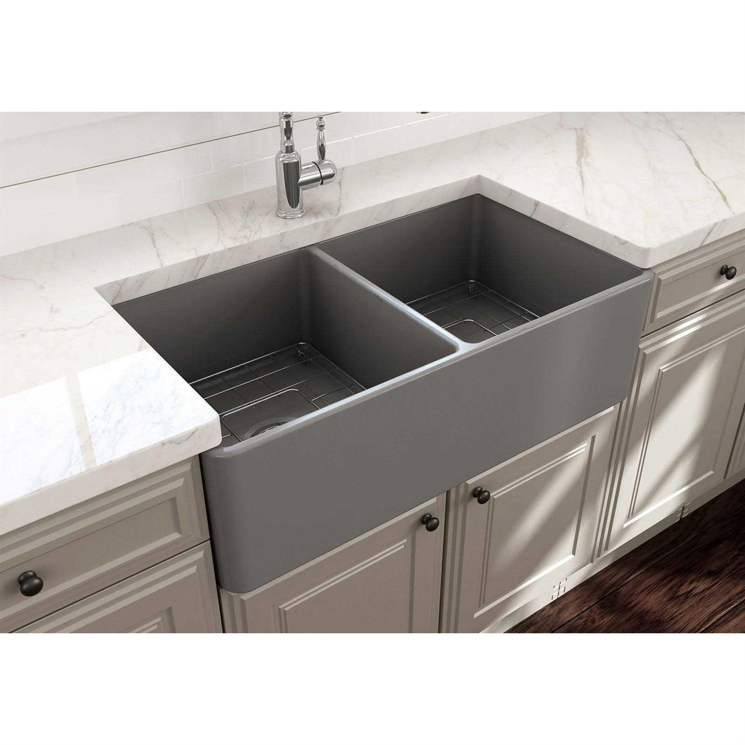 BOCCHI Classico Farmhouse Apron Front Fireclay 33 Double Bowl Kitchen Sink 1139 - Image 5
