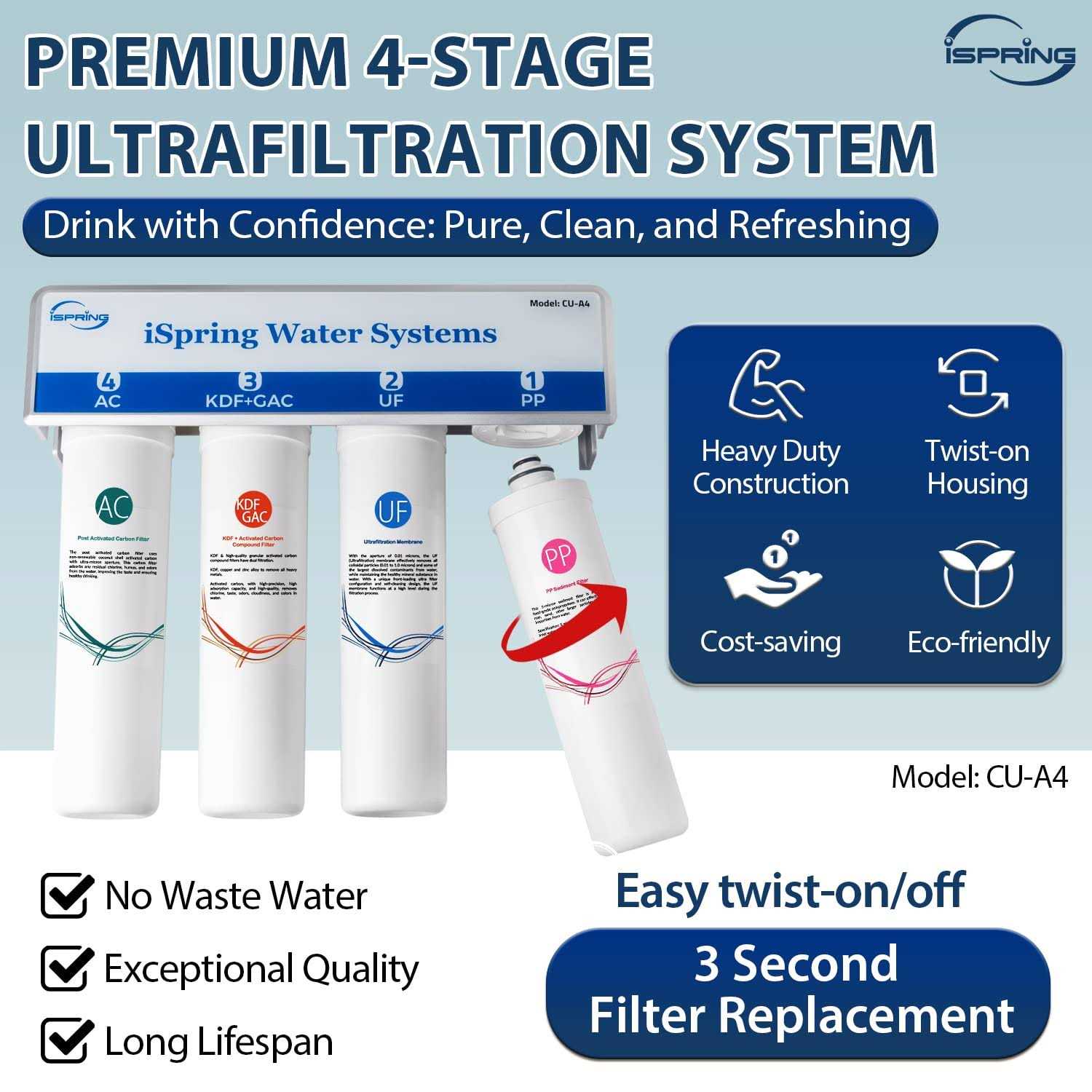 iSpring CU-A4 0.01μm Ultra-Filtration Under Sink Water Filter System - Image 3