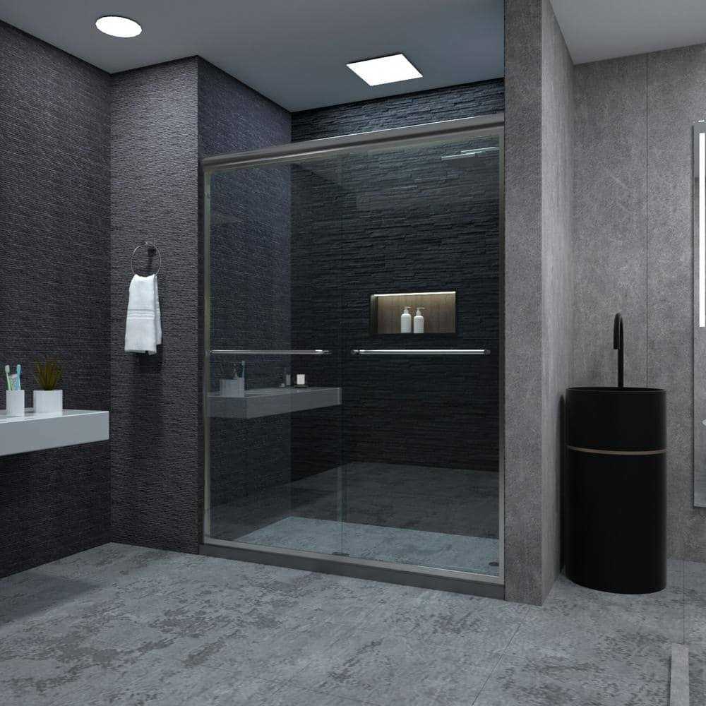 niveal Vale 60 in. W x 72 in. H Sliding Semi-Frameless Shower Door in Chrome with Clear Glass