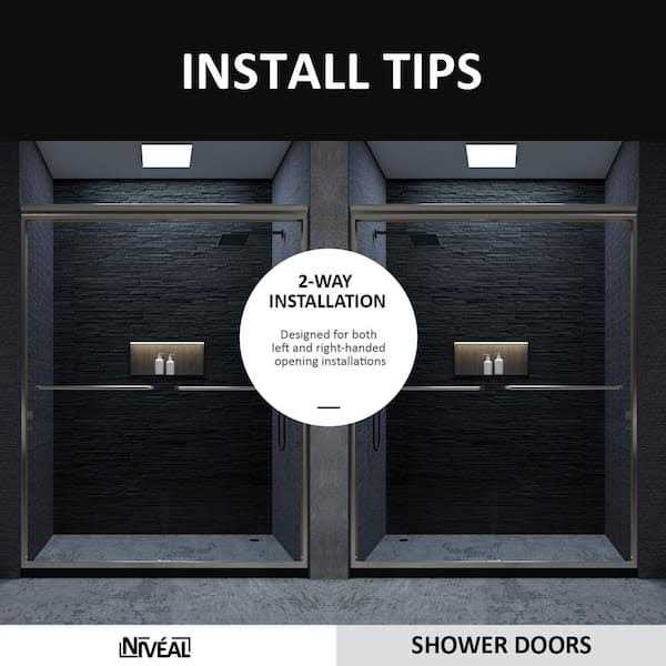 niveal Vale 60 in. W x 72 in. H Sliding Semi-Frameless Shower Door in Chrome with Clear Glass - Image 4