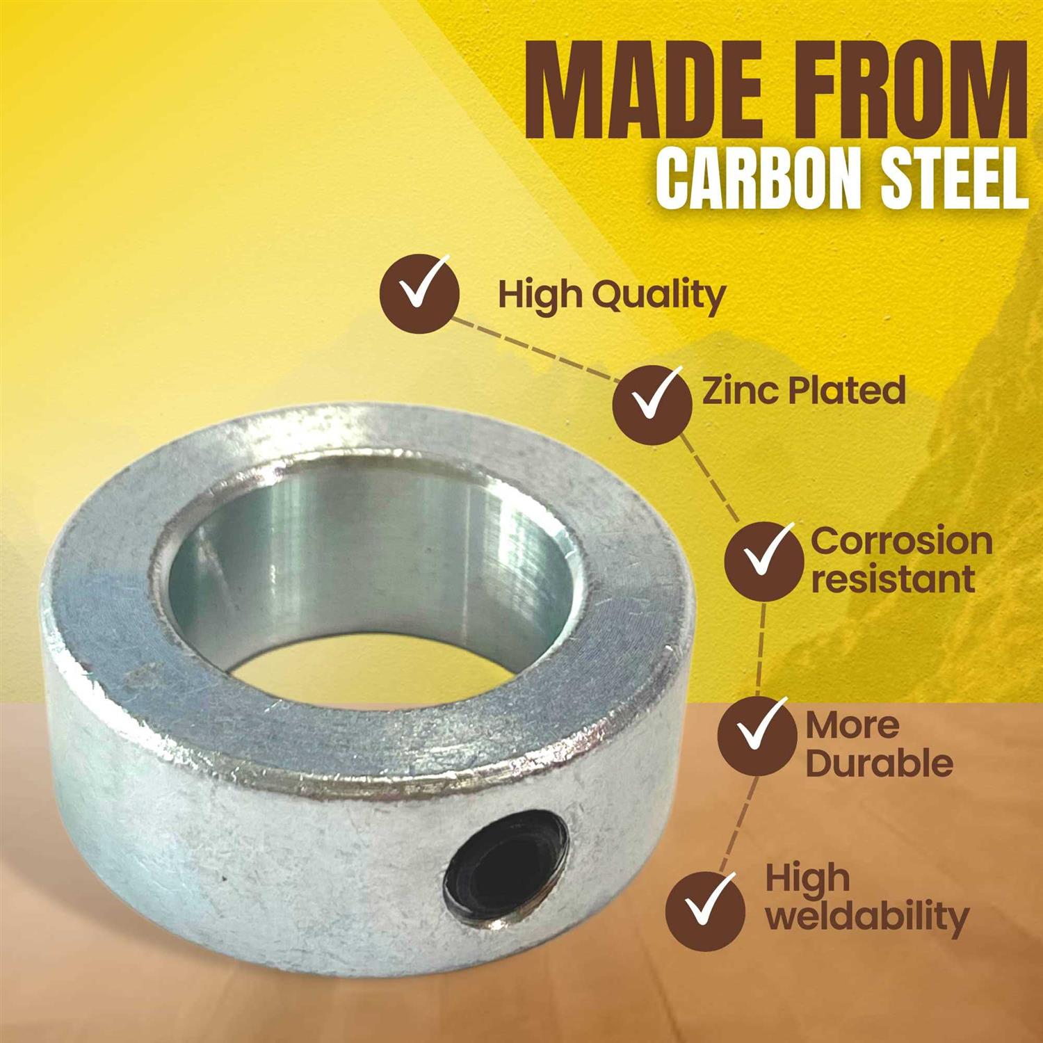 AR-PRO Bore Solid Steel Shaft Collars with Zinc Plated Coating - Image 3