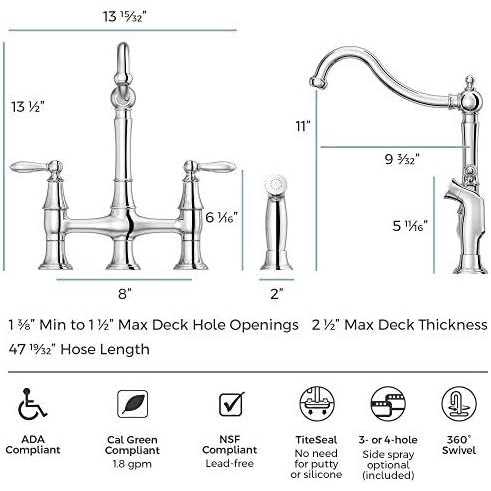 Pfister Courant Two Handle Bridge Kitchen Faucet with Side Spray - Image 3