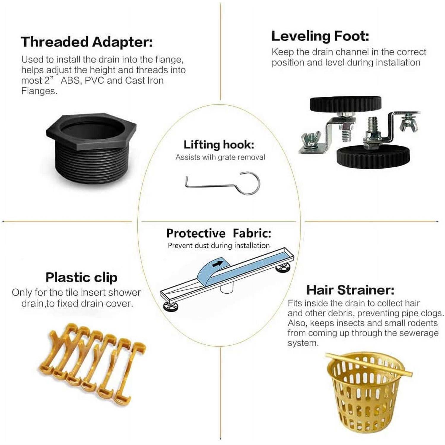 Neodrain Linear Shower Drain,with 2-in-1 Flat & Tile Insert Shiny Black Cover - Image 5