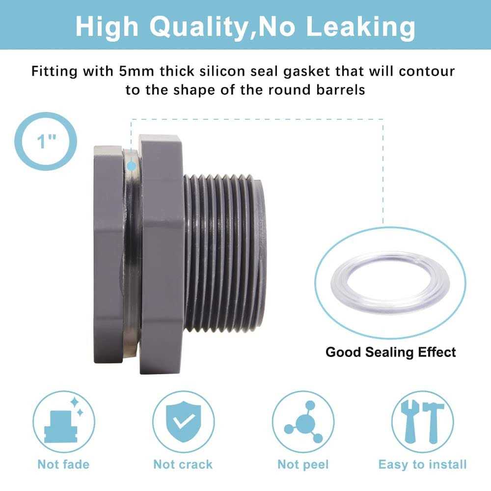 Ququyi 1/2 Inch PVC Bulkhead Water Tank Connector Adapter Fitting with Plugs Thru-Bulk Pipe Fitting for Rain Barrels - Image 3
