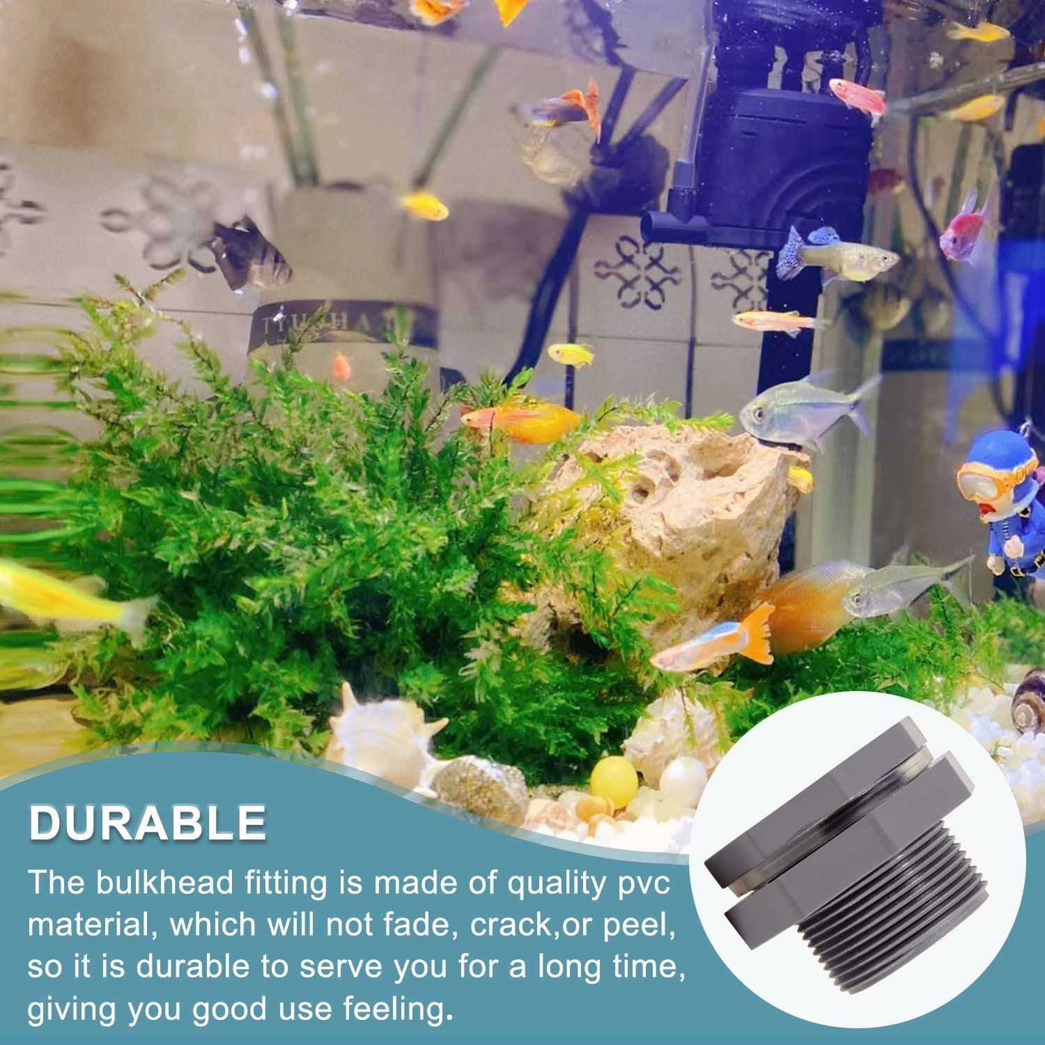 Ququyi 1/2 Inch PVC Bulkhead Water Tank Connector Adapter Fitting with Plugs Thru-Bulk Pipe Fitting for Rain Barrels - Image 4