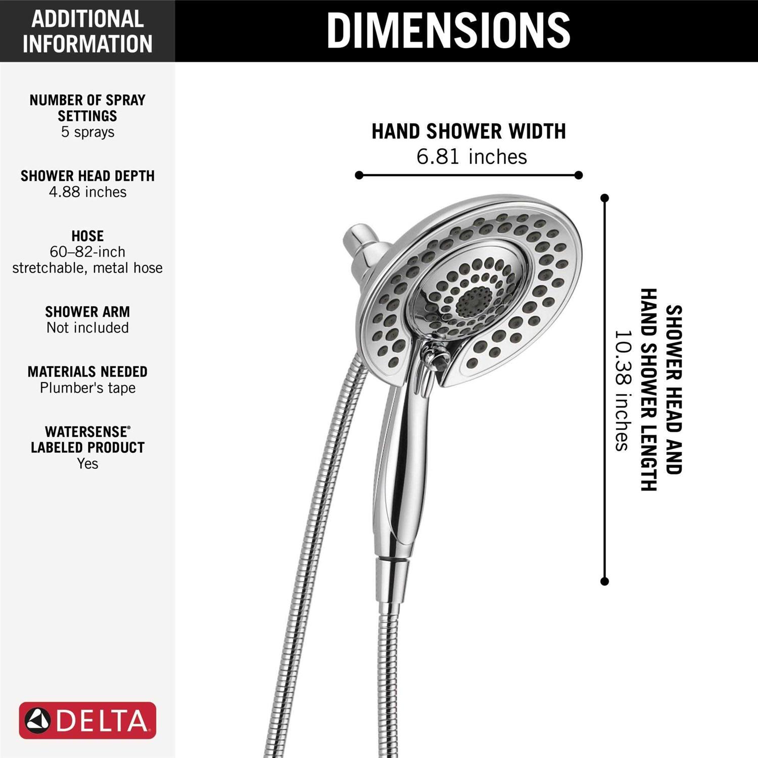 Delta 1.75 GPM In2ition 2-in-1 Multi Function Shower Head / Handshower - Image 3