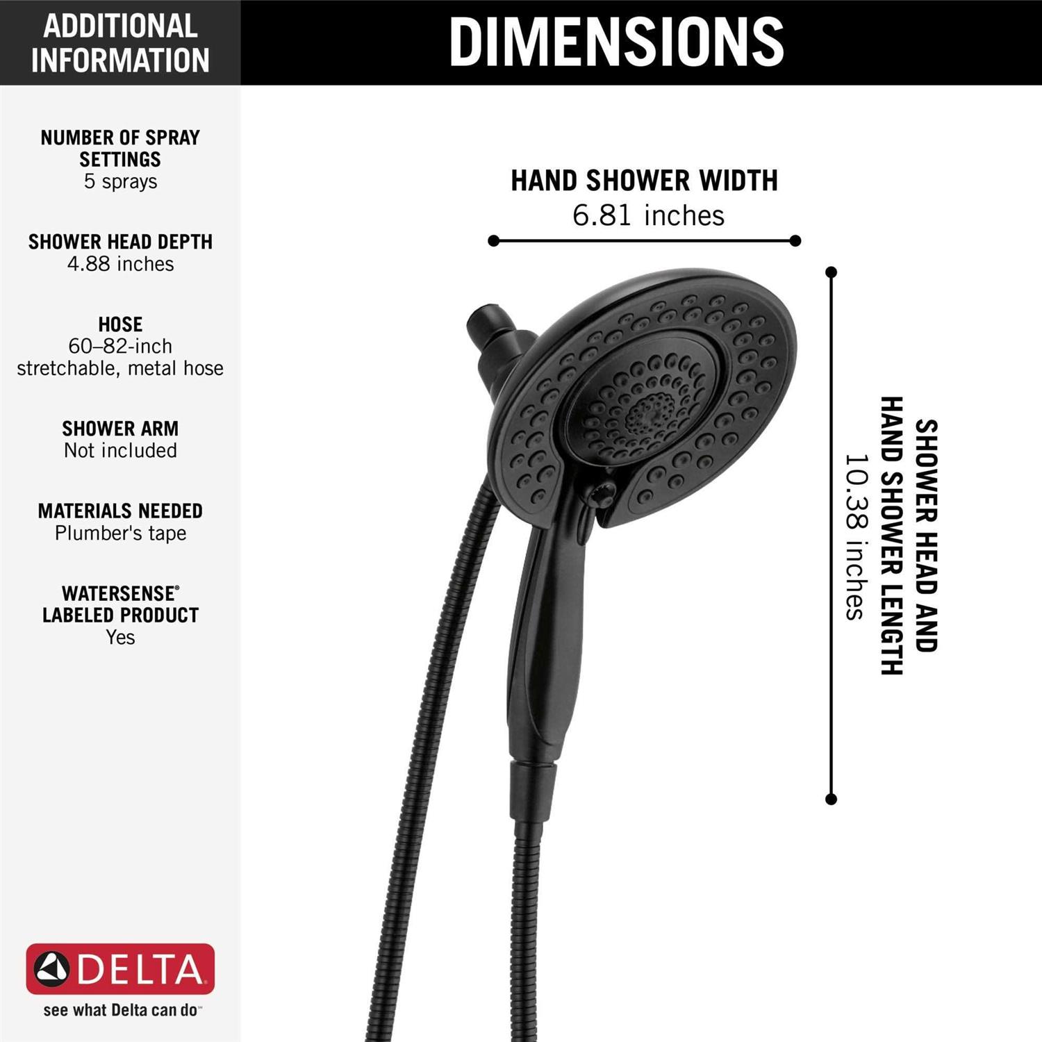 Delta 1.75 GPM In2ition 2-in-1 Multi Function Shower Head / Handshower - Image 4