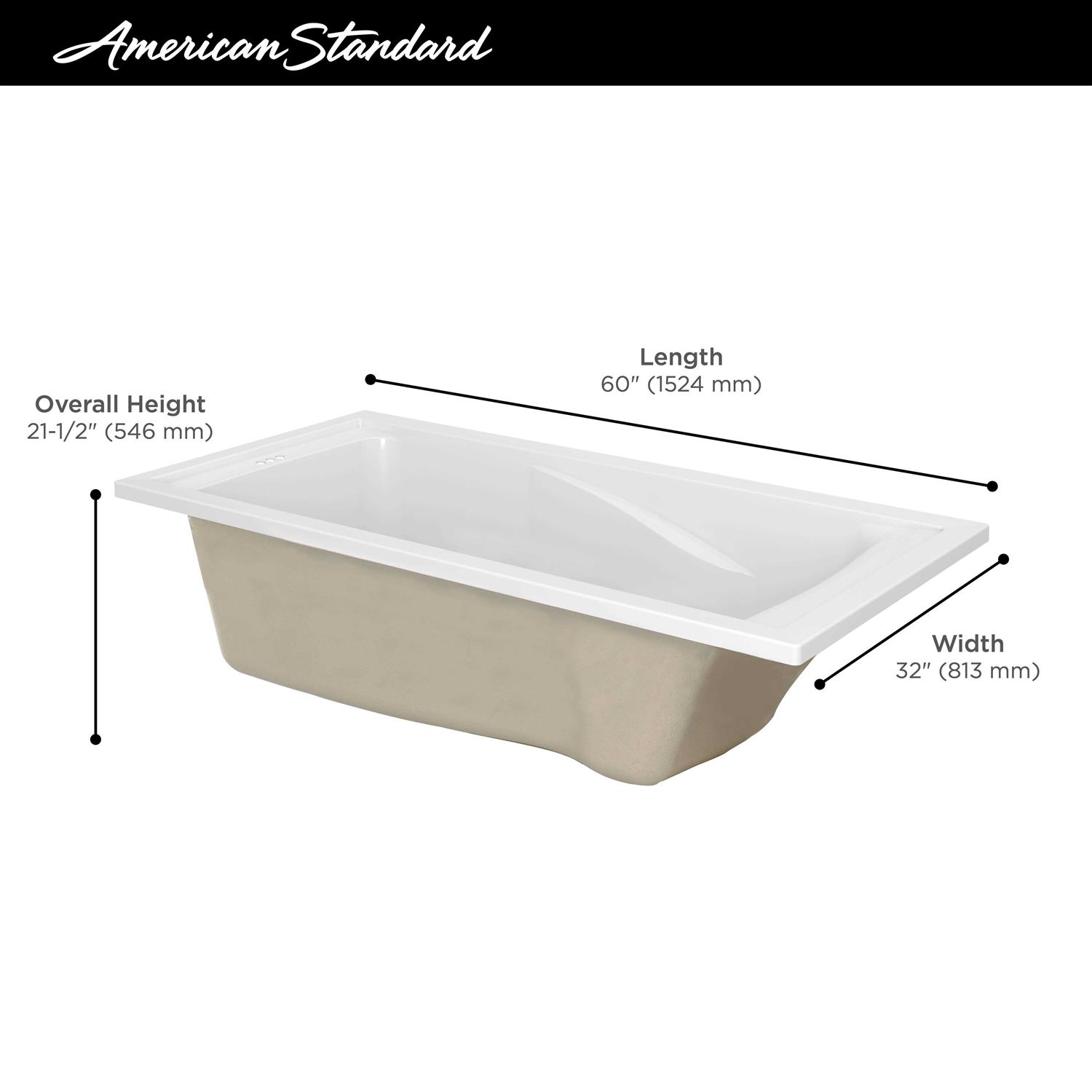 American Standard Evolution 60L x 32W Deep Soak Bathtub 2422V002.011 - Image 4